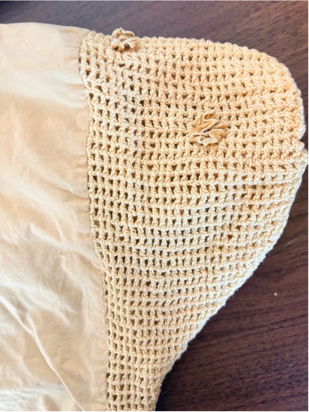 Vintage 1980’s Tan Knit Crochet Short Sleeve Sweater Size Large - Picture 6 of 10